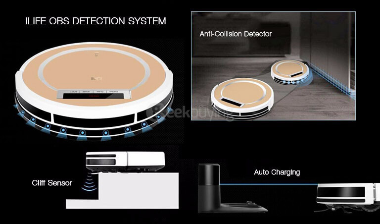 Ilife X5 Sweeping Robot Home Vacuum Cleaner Dust Cleaning with 2600mAh Lithium Battery - Gold