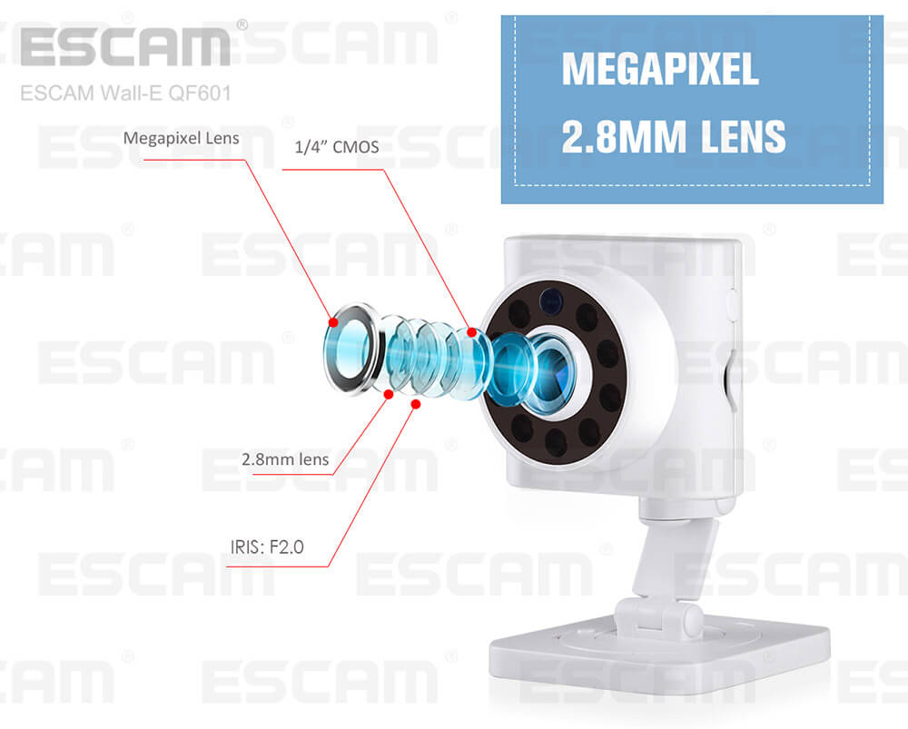 ESCAM Wall-E QF601 WiFi IP Camera 720P 110 Degrees Wide Angle 2.8mm Lens Onvif Network Camera Night Vision