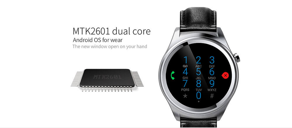 Mlais Watch Android 5.1 Smart Watch Bluetooth 4.1 IP67 Heart Rate Monitor MTK2601 Dual Core 512MB RAM 4GB ROM for Android (Leather Band) - Silver