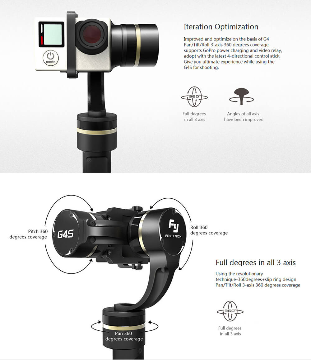 Feiyu Tech FY-G4S 3 Axis Handheld Steady Camera Gimbal For Gopro 3 3+ 4