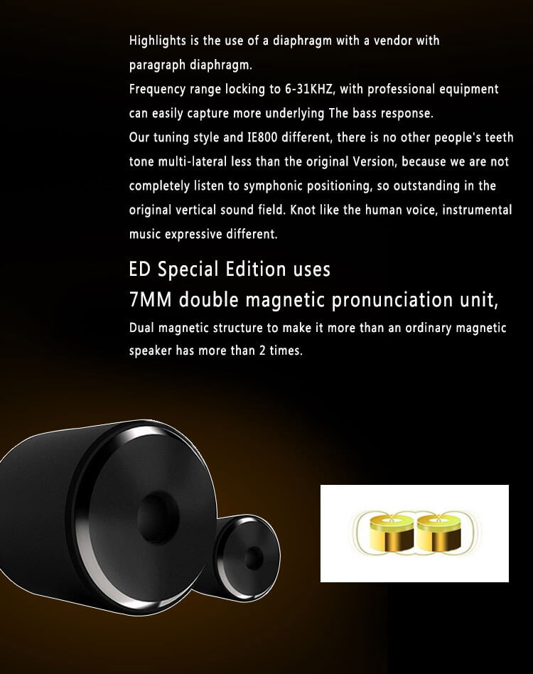 KZ ED2 Gold Plated Double Magnets Drivers Noise Isolating HiFi Earphone