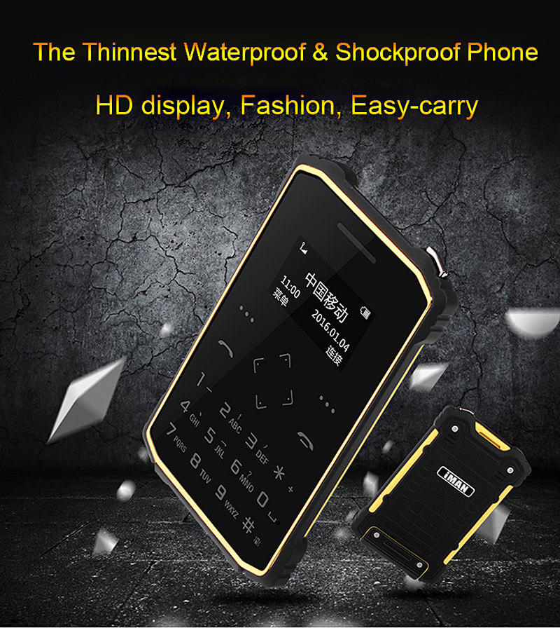 iMAN S1 PRO 7.2mm Ultra Thin 1 Inch HD MT6261D Single Core IP67 Cell Phone Mini Pocket Card Waterproof Shockproof Bluetooth Pedometer - Black