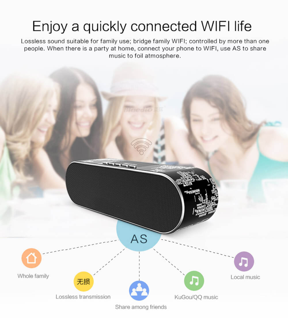 Bluedio AS Bluetooth4.1 WiFi Speaker Music Player Dual Mode Loudspeaker for Laptop Mobile Phone - Black