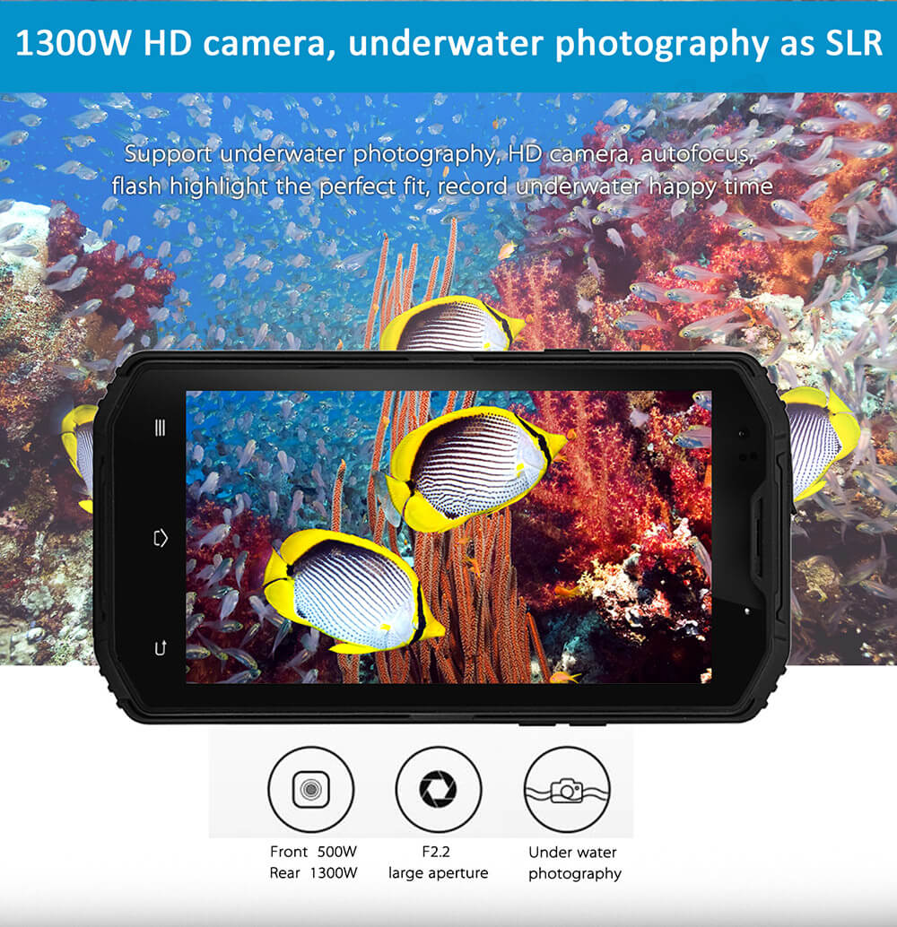 Vphone X3 IP67 5.5inch HD 4G LTE Android 5.1 MT6735 Quad Core 2GB 16GB Rugged Smartphone Waterproof Dustproof Shockproof 13.0MP 4500mAh Battery - Black