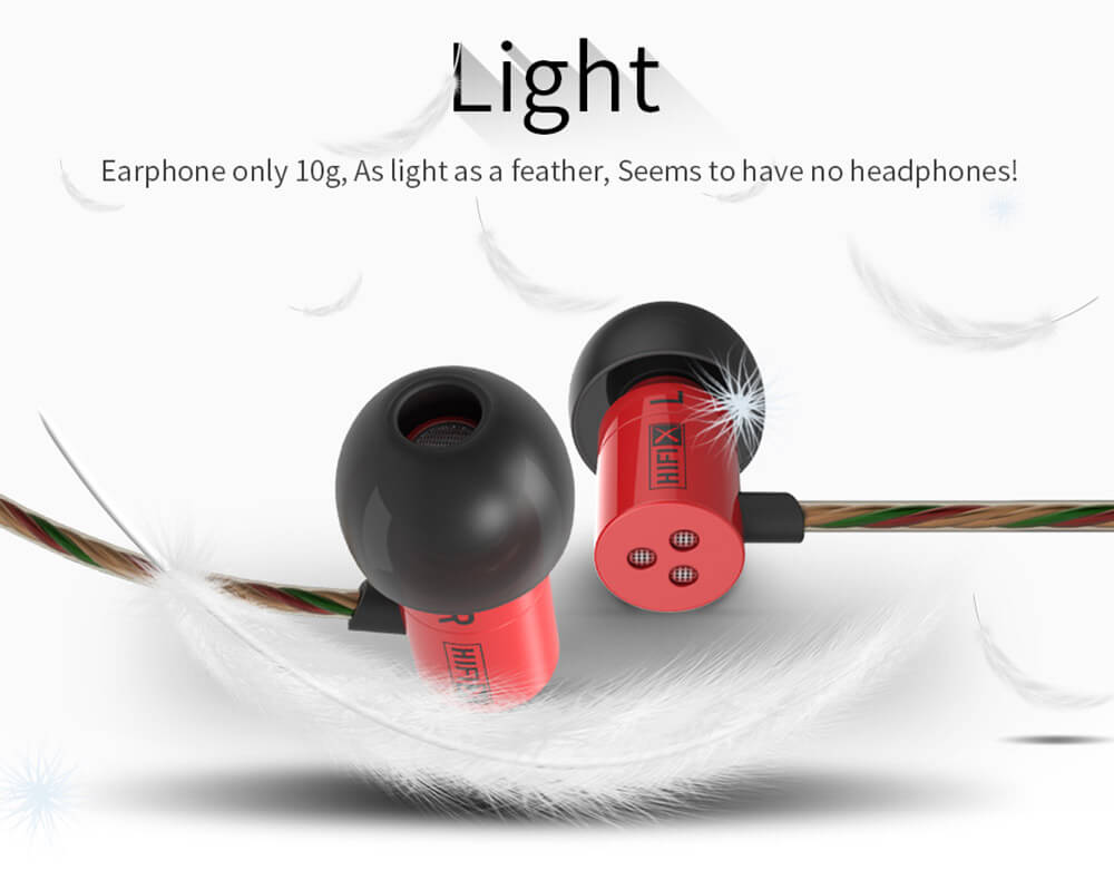 KZ HDS1 Miniature 3.5mm In-ear Earphone HIFI Wire Headphone Metal Bass Stereo Dynamic Headset with Mic - Red