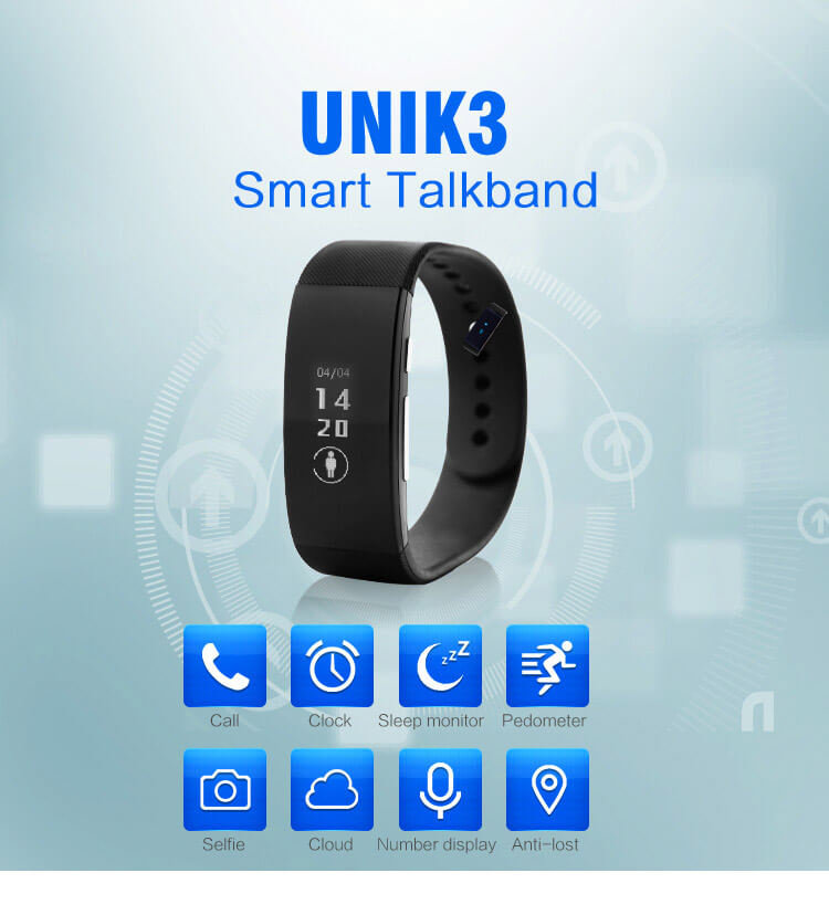UNIK3 Bluetooth 4.0 Smart Bracelet Waterproof Sports Fitness Tracker Hand-free Call Answering Remote Camera For Android iOS - Blue