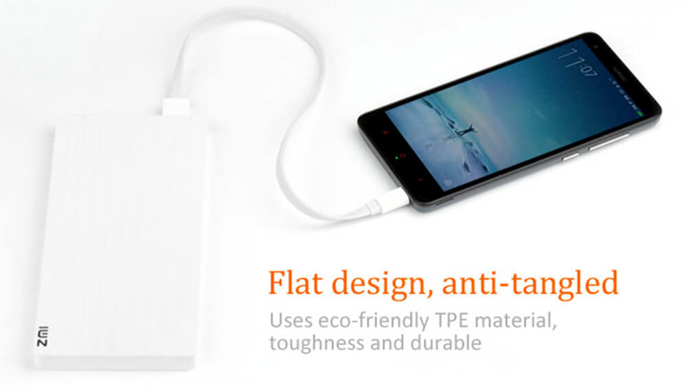 Original ZMI Micro Flat USB Cable AL610 Two In One Of USB Charge And Data Transfer For Android 30cm - White