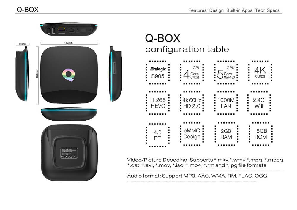 Q-BOX 4K KODI Preinstalled Amlogic S905 TV Box Android 5.1 2G/8G 2.4G+5G Dual Band WIFI 1000M LAN Bluetooth4.0