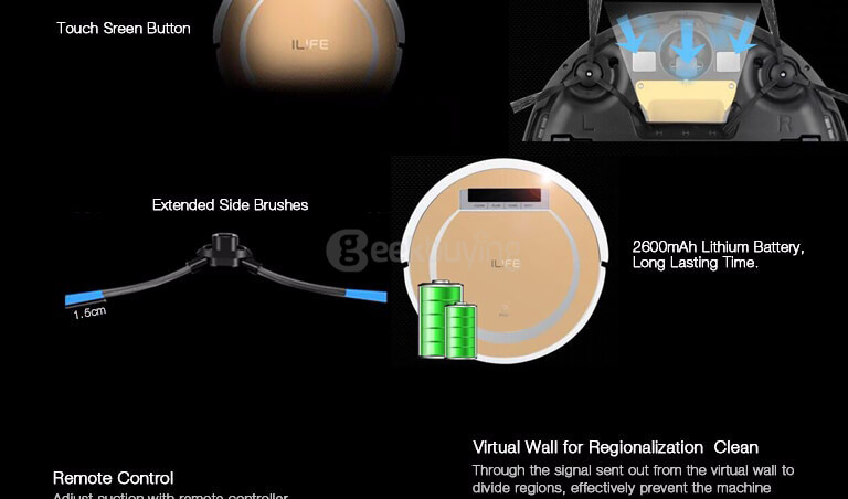 Ilife X5 Sweeping Robot Home Vacuum Cleaner Dust Cleaning with 2600mAh Lithium Battery - Gold