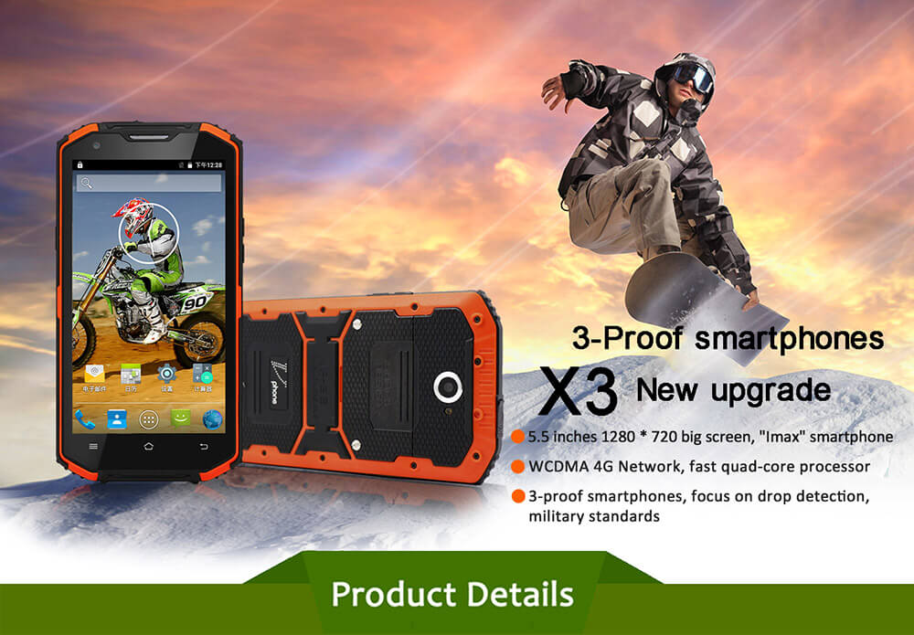 Vphone X3 IP67 5.5inch HD 4G LTE Android 5.1 MT6735 Quad Core 2GB 16GB Rugged Smartphone Waterproof Dustproof Shockproof 13.0MP 4500mAh Battery - Black
