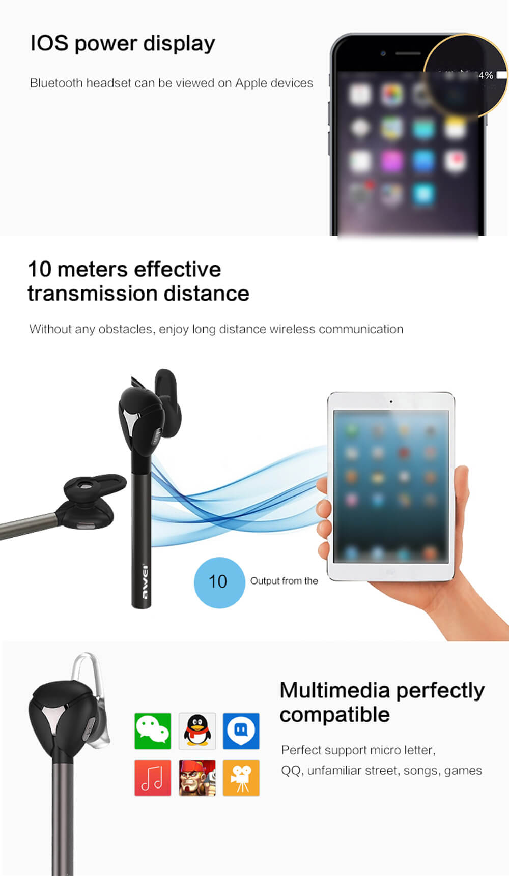 Awei A830BL Wireless Headset Bluetooth 4.1 Car Kit Wireless Stereo Handsfree Earphone - Gold
