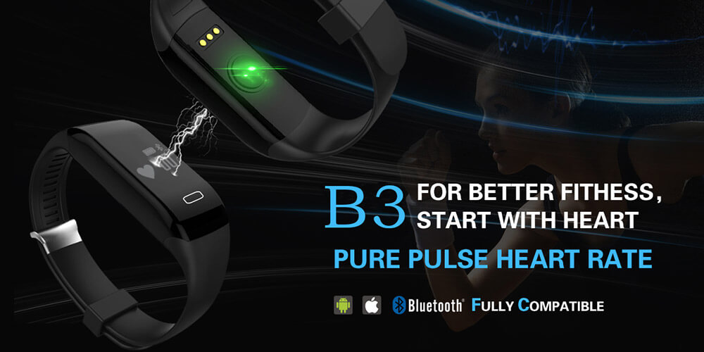 B3 Bluetooth 4.0 Smartband Pulse Heart Rate Monitor Sports Fitness Sleep Tracker Call Reminder for iOS Android - Blue