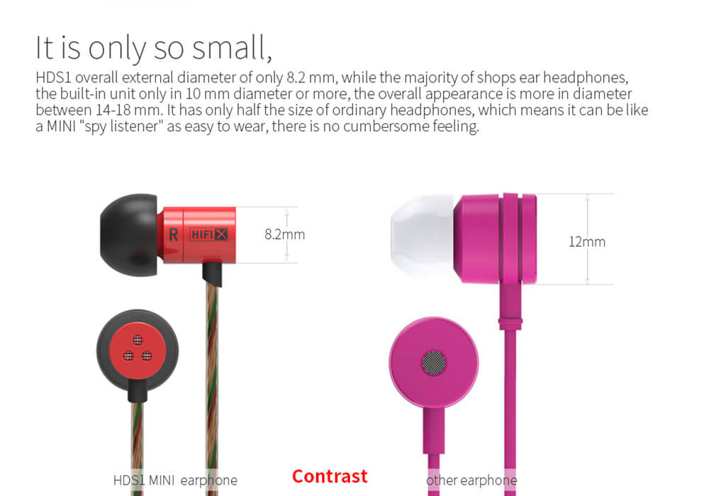 KZ HDS1 Miniature 3.5mm In-ear Earphone HIFI Wire Headphone Metal Bass Stereo Dynamic Headset with Mic - Red