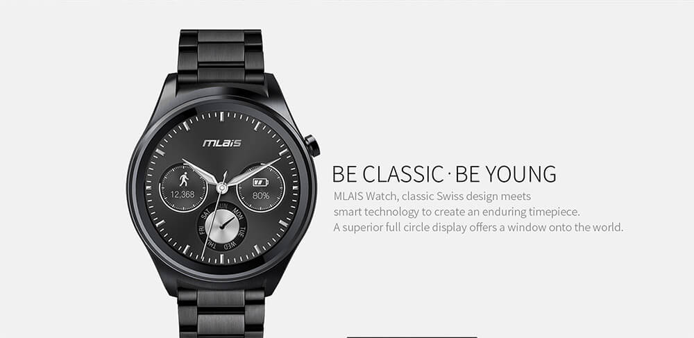 Mlais Watch Android 5.1 Smart Watch Bluetooth 4.1 IP67 Heart Rate Monitor MTK2601 Dual Core 512MB RAM 4GB ROM for Android (Leather Band) - Black