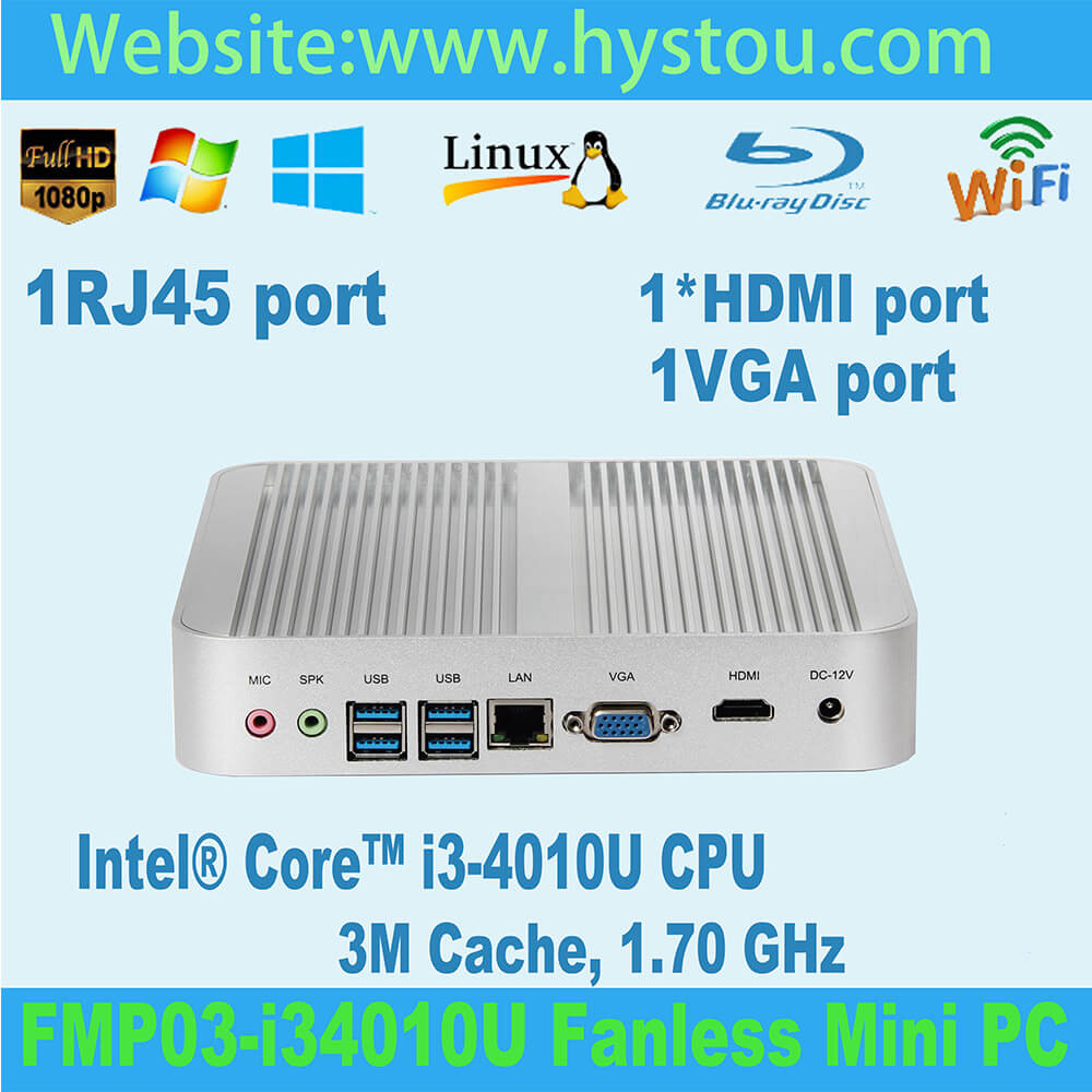 Hystou FMP03 Barebone System Core™ i3-4010U 4G/64G 4K Mini Computer WIFI Gigabit LAN HDMI SATA VGA Fanless - White