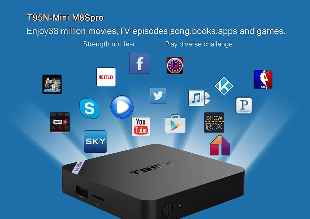 T95N-Mini M8Spro 4K Android 5.1 Amlogic S905 TV BOX 2G/8G 802.11 b/g/n LAN KODI HDMI Dolby 3G - Black