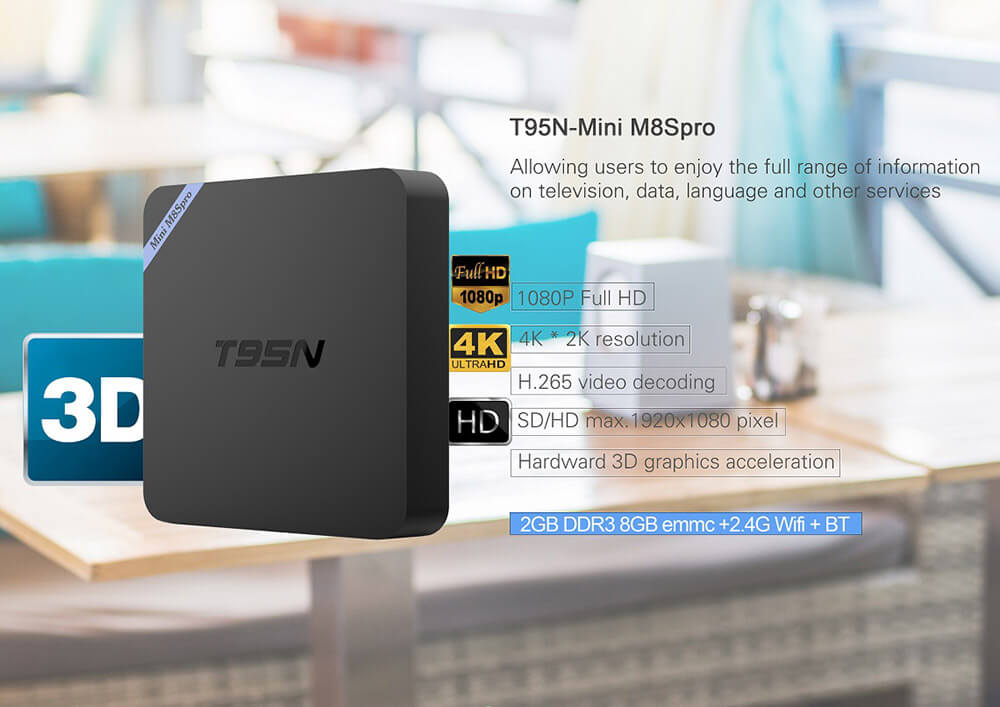 T95N-Mini M8Spro 4K Android 5.1 Amlogic S905 TV BOX 2G/8G 802.11 b/g/n LAN KODI HDMI Dolby 3G - Black
