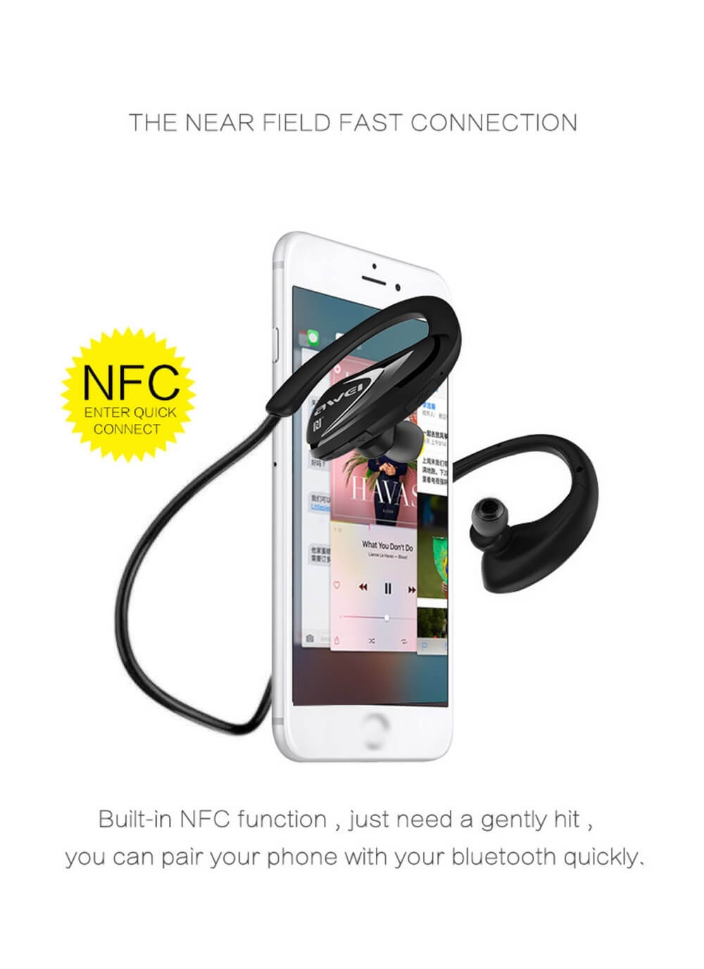 Awei A880BL Wireless Bluetooth V4.0 Headphones Sports Stereo Earphones - Black