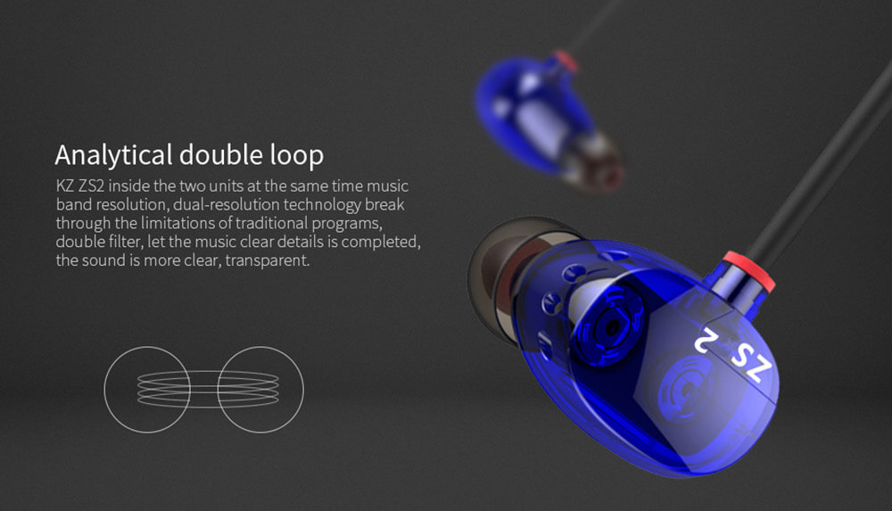 Original KZ ZS2 In-ear Dual Dynamic Unit Heavy Bass Headphone with Mic for Xiaomi Samsung iPhone
