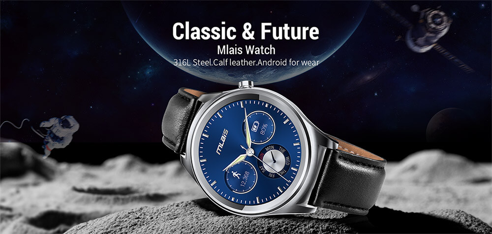 Mlais Watch Android 5.1 Smart Watch Bluetooth 4.1 IP67 Heart Rate Monitor MTK2601 Dual Core 512MB RAM 4GB ROM for Android (Leather Band) - Silver