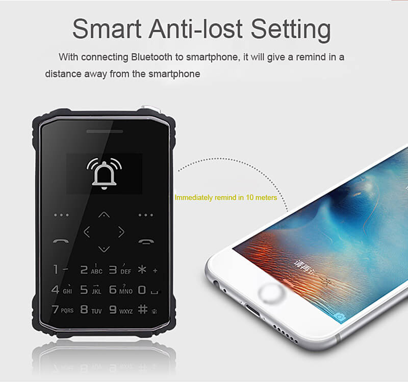 iMAN S1 PRO 7.2mm Ultra Thin 1 Inch HD MT6261D Single Core IP67 Cell Phone Mini Pocket Card Waterproof Shockproof Bluetooth Pedometer - Black
