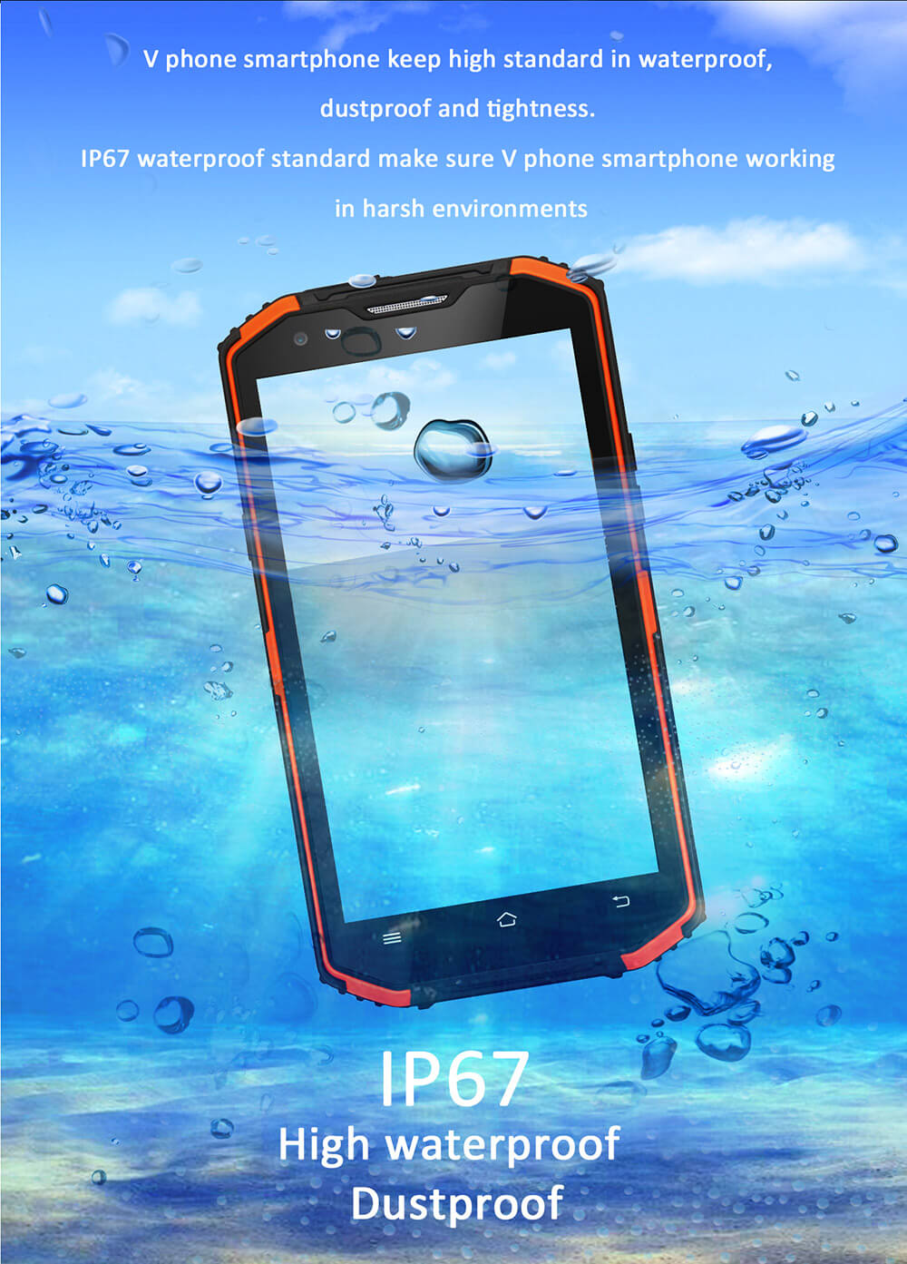 Vphone X3 IP67 5.5inch HD 4G LTE Android 5.1 MT6735 Quad Core 2GB 16GB Rugged Smartphone Waterproof Dustproof Shockproof 13.0MP 4500mAh Battery - Black