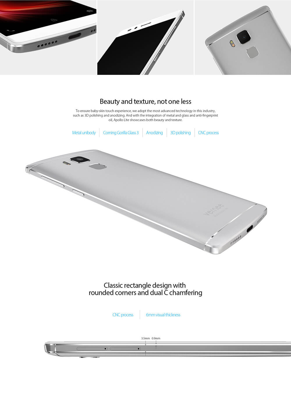 Vernee Apollo Lite 5.5-Inch Android 6.0 Helio X20 MT6797 Deca Core Smartphone 4GB+32GB 5.0MP+16.0MP Type-C Touch ID OTG Fast Charge Gyroscope - Silver