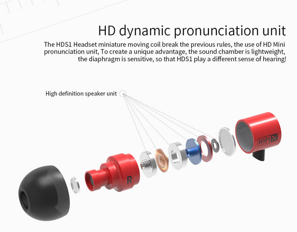 KZ HDS1 Miniature 3.5mm In-ear Earphone HIFI Wire Headphone Metal Bass Stereo Dynamic Headset with Mic - Red