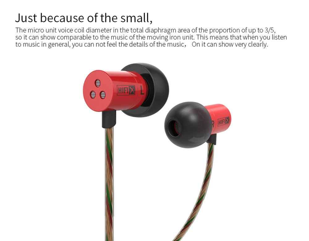 KZ HDS1 Miniature 3.5mm In-ear Earphone HIFI Wire Headphone Metal Bass Stereo Dynamic Headset with Mic - Red