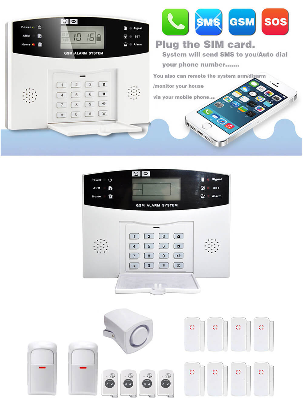 YA-500-GSM-24 LCD Wireless GSM Autodial SMS Home House Office Security Burglar Alarm System