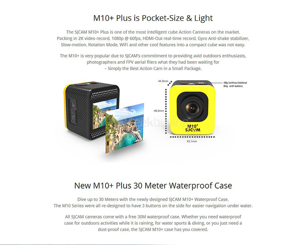 SJCAM M10 Plus Sports Camera DV 2K Resolution Novatek NTK96660 Chipset 170 Wide Angle Fisheyes Lens IP 86 Action Camera - Black