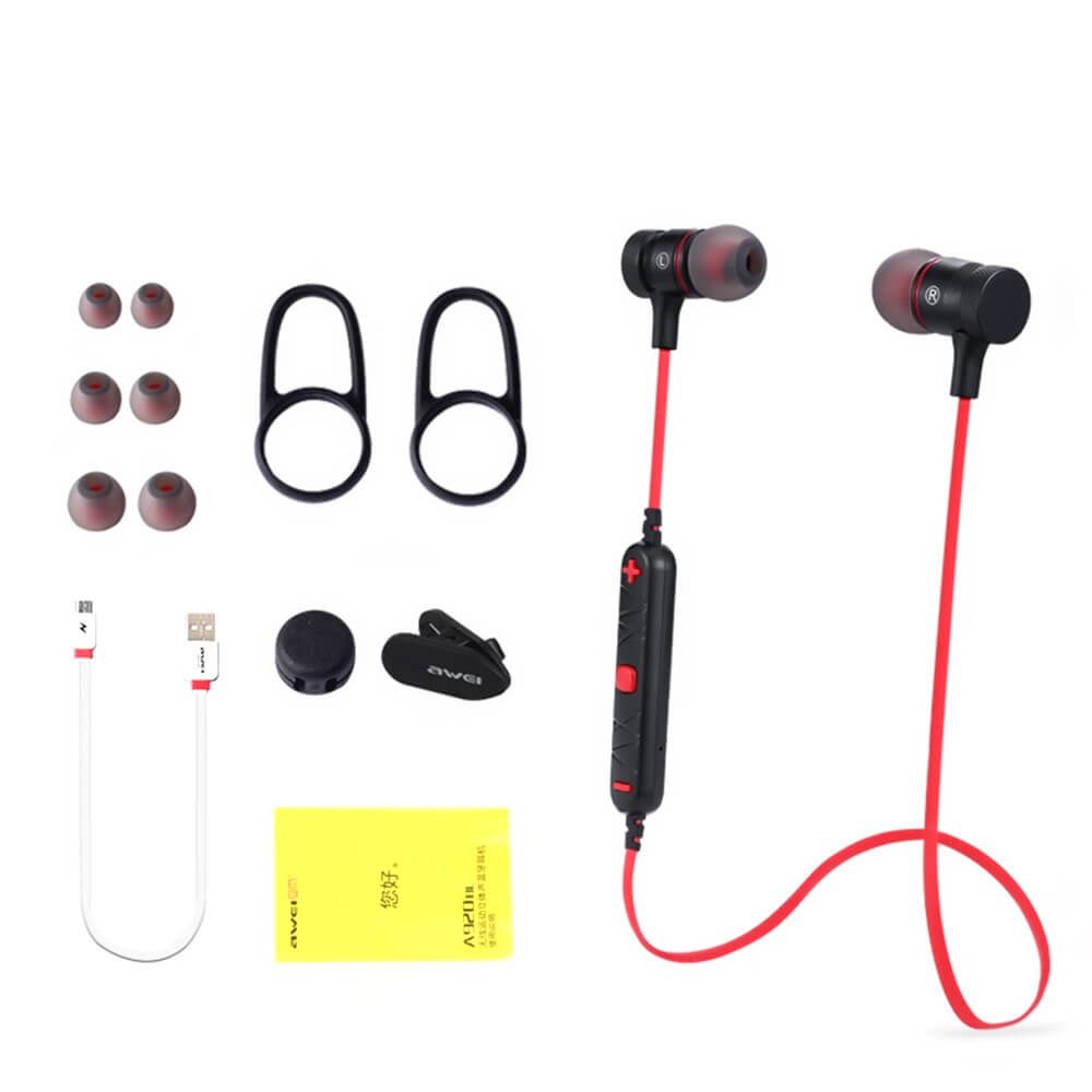 Awei A920BL Wireless Bluetooth 4.0 Stereo Earphone Sports Headset - Black+Red