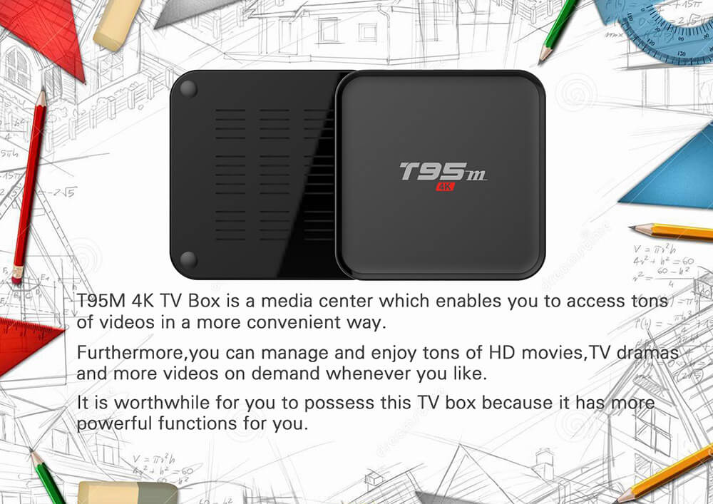 T95M Amlogic S905 Android 5.1 4K TV BOX 1G/8G 802.11 b/g/n LAN KODI HDMI Dolby 3G - Black