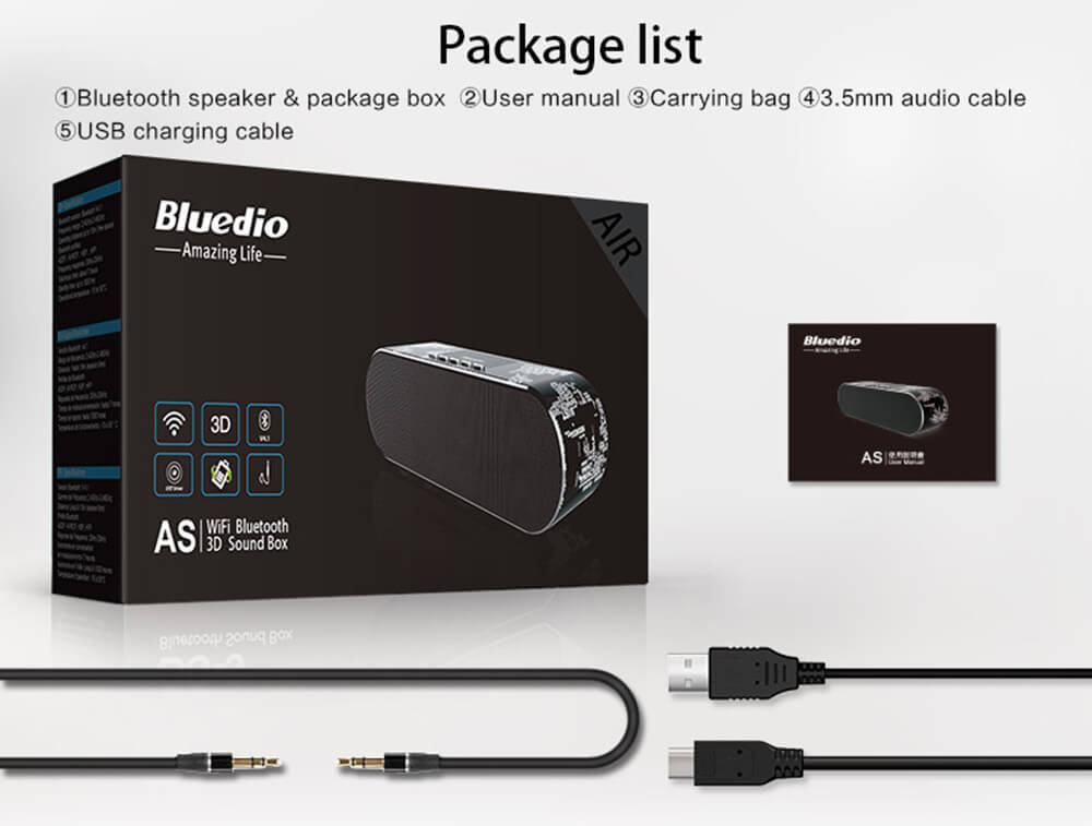 Bluedio AS Bluetooth4.1 WiFi Speaker Music Player Dual Mode Loudspeaker for Laptop Mobile Phone - Black