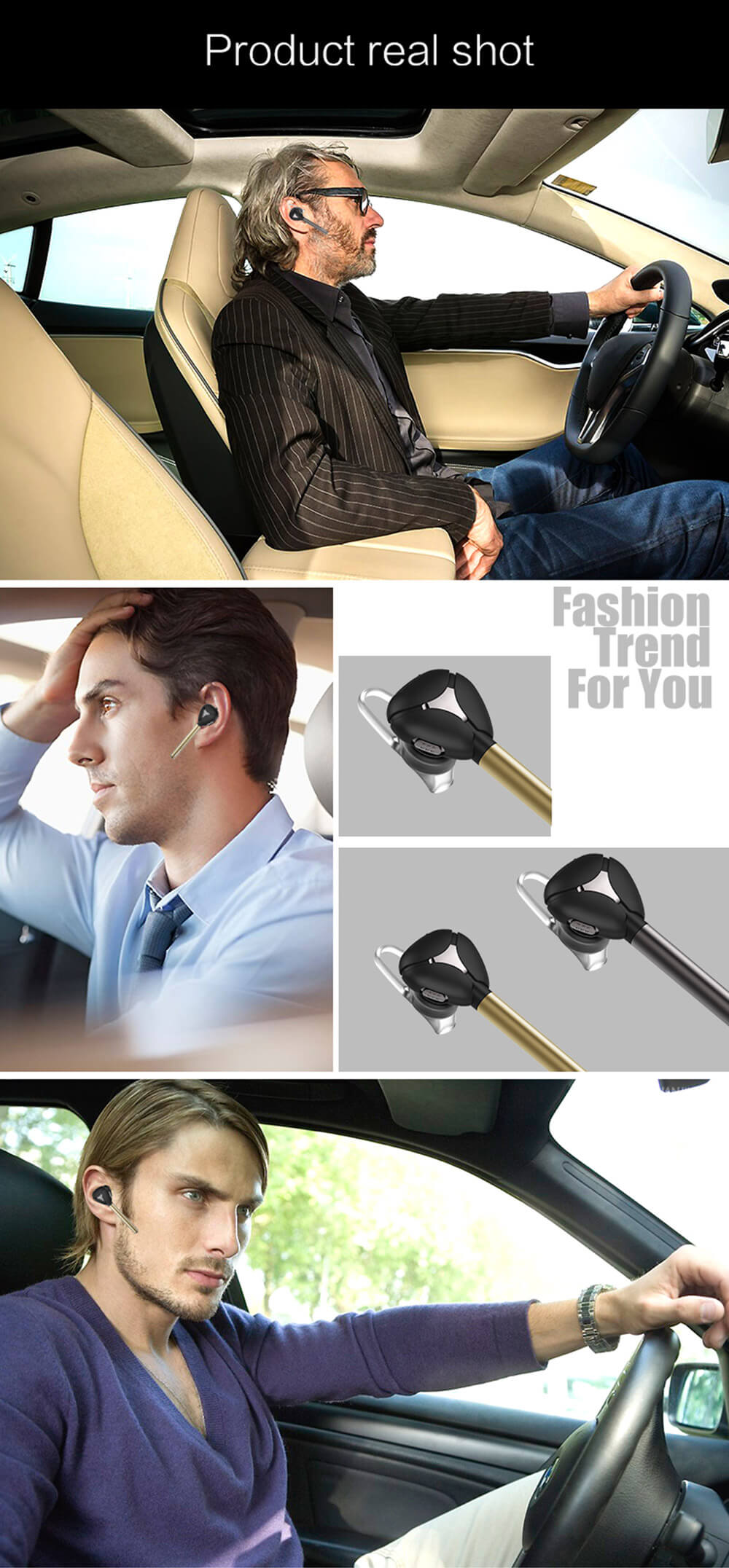 Awei A830BL Wireless Headset Bluetooth 4.1 Car Kit Wireless Stereo Handsfree Earphone - Gold