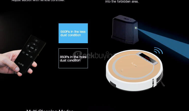 Ilife X5 Sweeping Robot Home Vacuum Cleaner Dust Cleaning with 2600mAh Lithium Battery - Gold