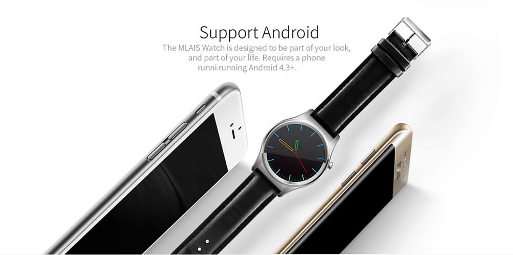 Mlais Watch Android 5.1 Smart Watch Bluetooth 4.1 IP67 Heart Rate Monitor MTK2601 Dual Core 512MB RAM 4GB ROM for Android (Leather Band) - Black
