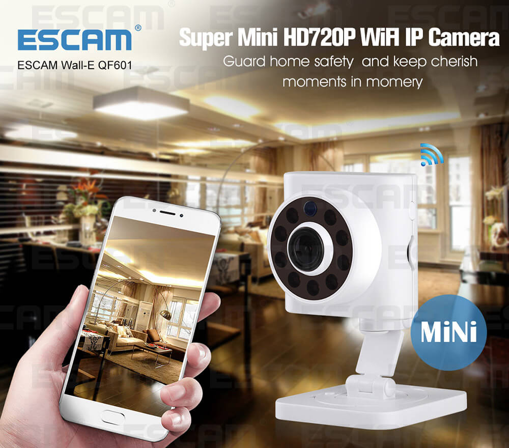 ESCAM Wall-E QF601 WiFi IP Camera 720P 110 Degrees Wide Angle 2.8mm Lens Onvif Network Camera Night Vision