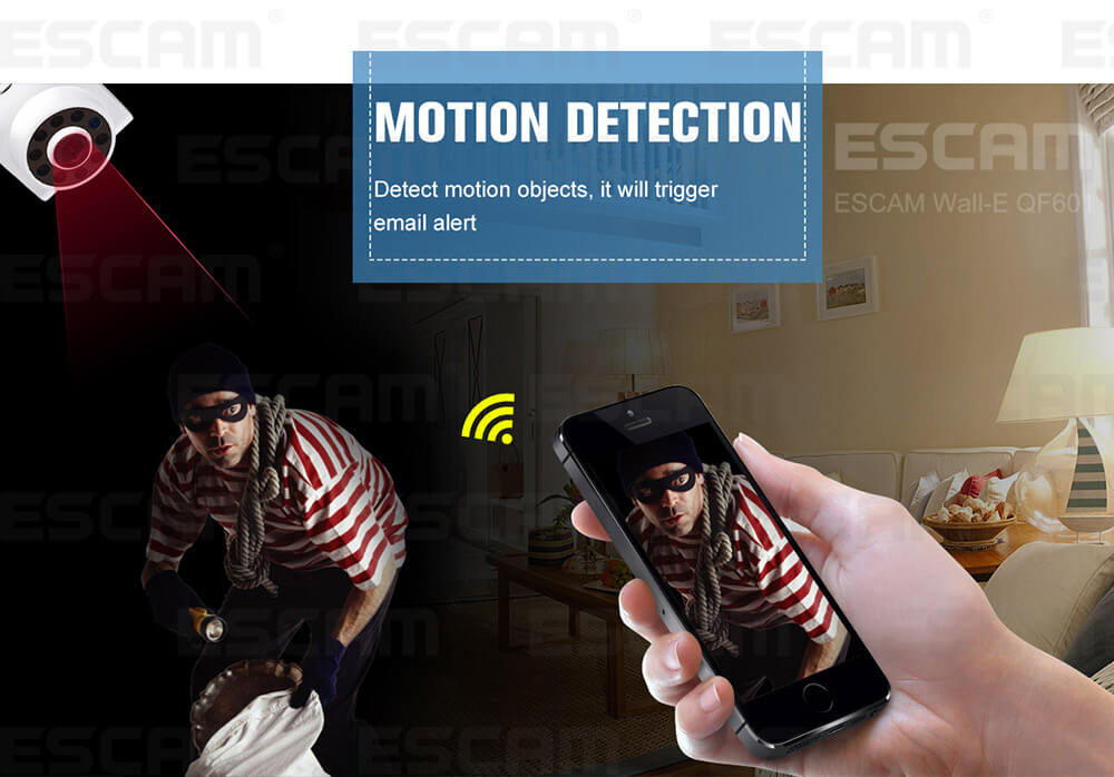 ESCAM Wall-E QF601 WiFi IP Camera 720P 110 Degrees Wide Angle 2.8mm Lens Onvif Network Camera Night Vision