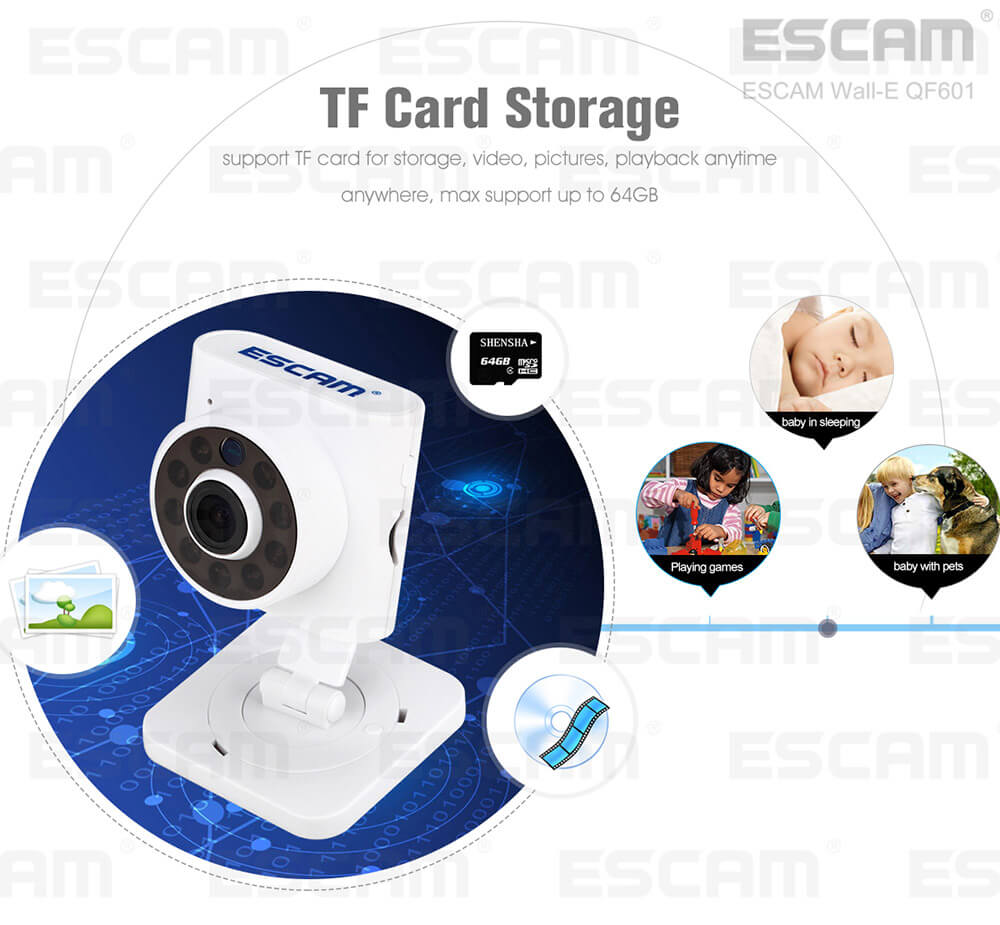 ESCAM Wall-E QF601 WiFi IP Camera 720P 110 Degrees Wide Angle 2.8mm Lens Onvif Network Camera Night Vision