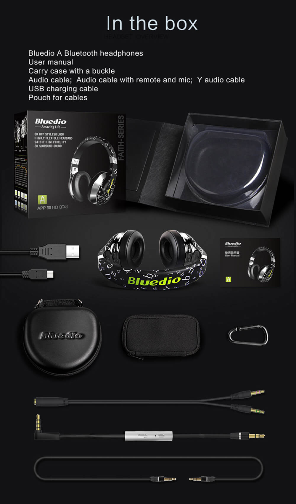 Bluedio A Wireless Bluetooth4.1 HiFi Headphone for iPhone HTC Motorola LG Samsung - Black