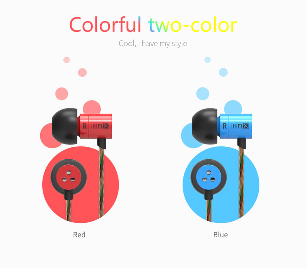 KZ HDS1 Miniature 3.5mm In-ear Earphone HIFI Wire Headphone Metal Bass Stereo Dynamic Headset with Mic - Red