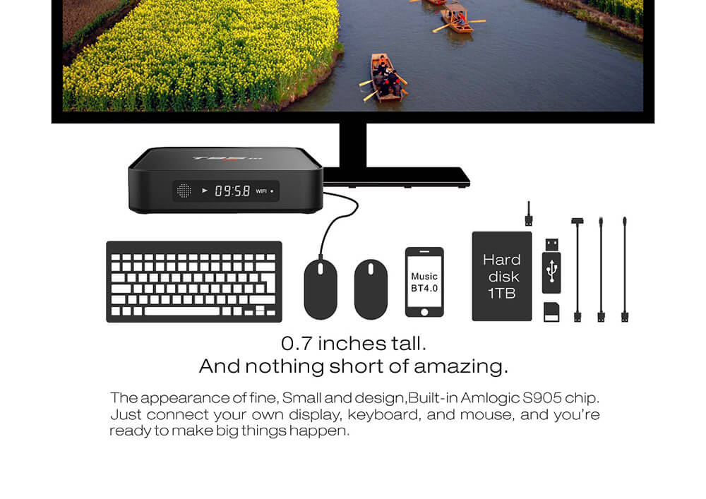 T95M Amlogic S905 Android 5.1 4K TV BOX 1G/8G 802.11 b/g/n LAN KODI HDMI Dolby 3G - Black