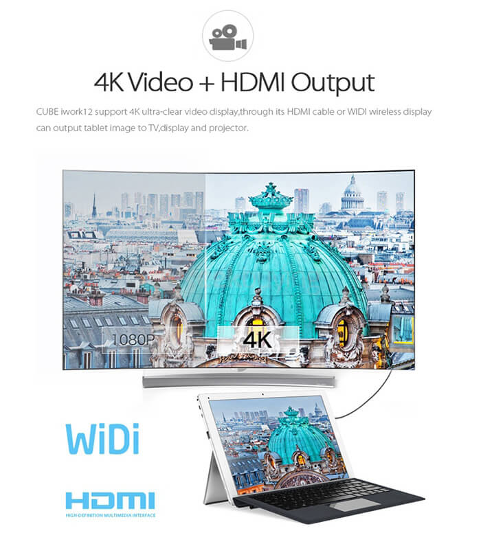 Cube iWork12 2in1 Ultrabook Tablet Intel Cherry Trail Z8300 12.2 inch Windows10 + Android 5.1 4GB/64GB Quad Core 1.84GHz IPS 1920*1200 HDMI - Silver