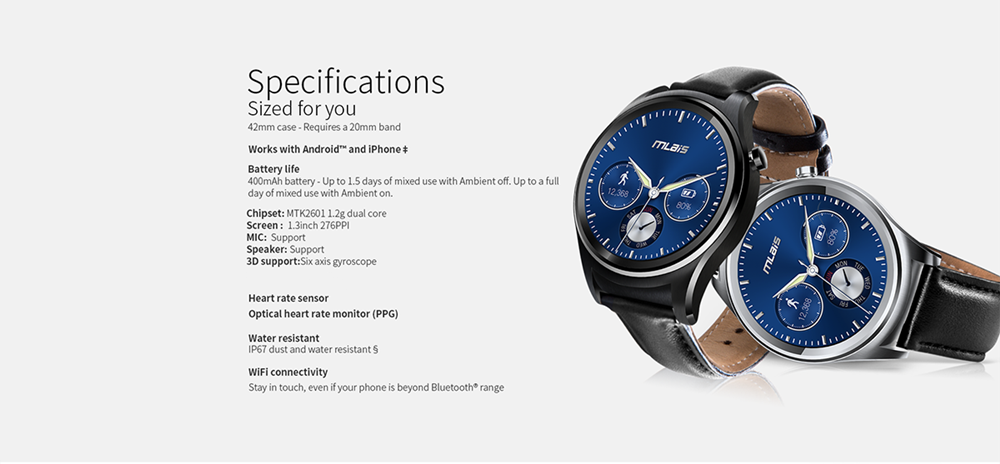 Mlais Watch Android 5.1 Smart Watch Bluetooth 4.1 IP67 Heart Rate Monitor MTK2601 Dual Core 512MB RAM 4GB ROM for Android (Leather Band) - Black