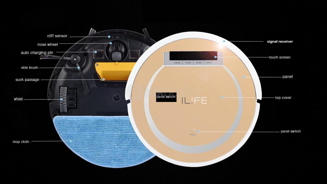 Ilife X5 Sweeping Robot Home Vacuum Cleaner Dust Cleaning with 2600mAh Lithium Battery - Gold