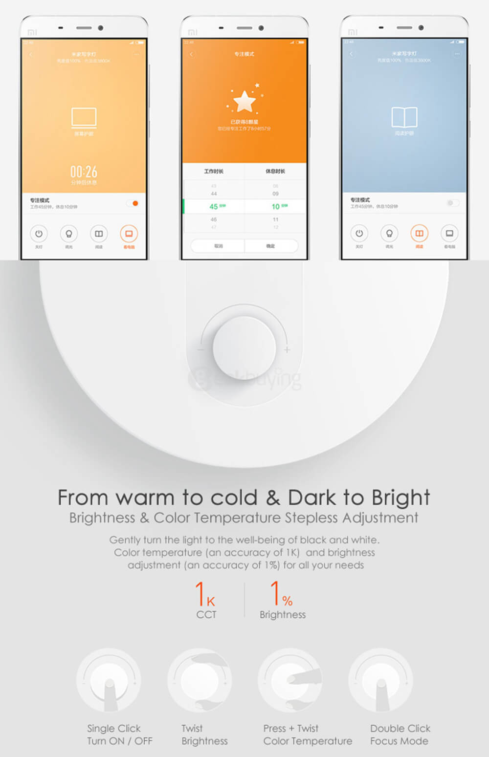 Original Xiaomi Mi Smart LED Lamp Mijia Intelligent LED Lamp Table Lamp with Four Different Modes - White