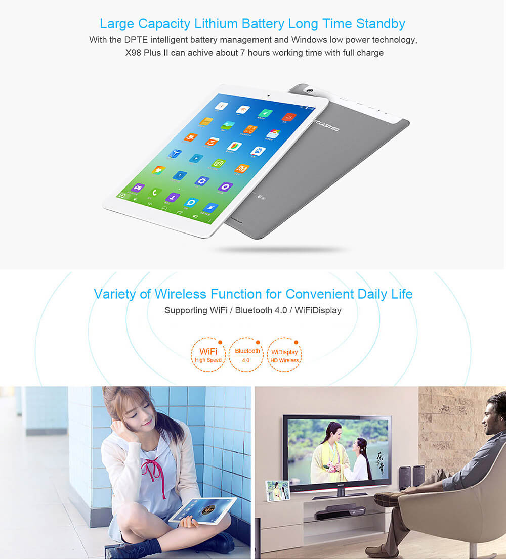 Teclast X98 Plus II 2in1 Tablet Intel Cherry Trail Z8300 9.7 inch Dual OS Windows 10 + Android 5.1 4GB/64GB Quad Core 1.84GHz IPS Retina 2048*1536 Screen - Gray