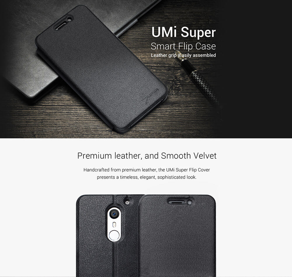 Original Leather Case Smart Flip Cover Protective Standing Phone Holder Case For UMI Super Smartphone - Black