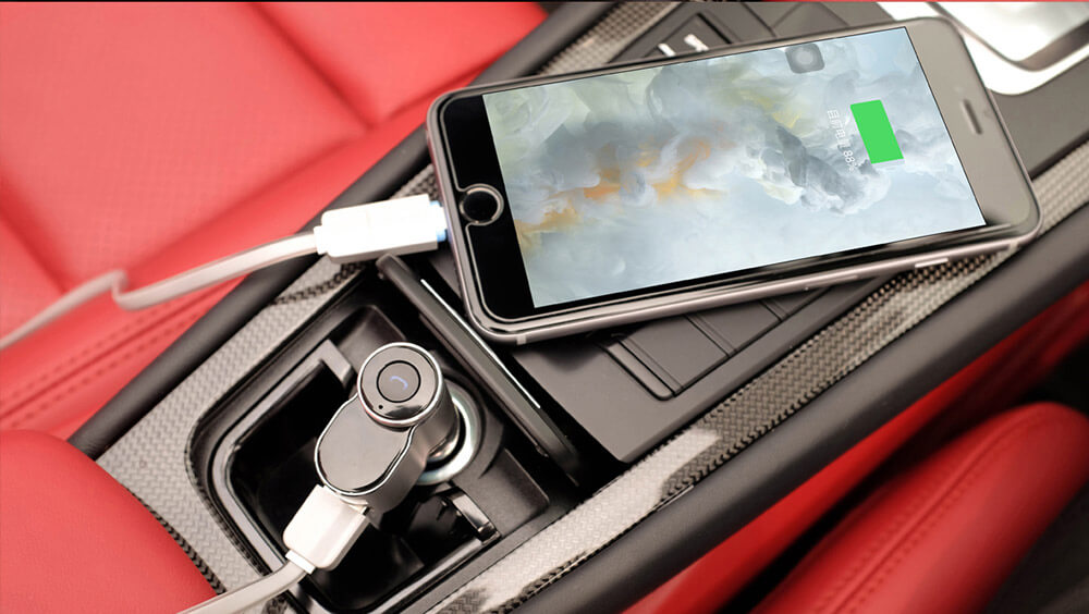 OVEVO Q10 2 Port USB Auto Charger Fast Charge Support Two Bluetooth Devices With Bluetooth Stereo Headset - Silver Black